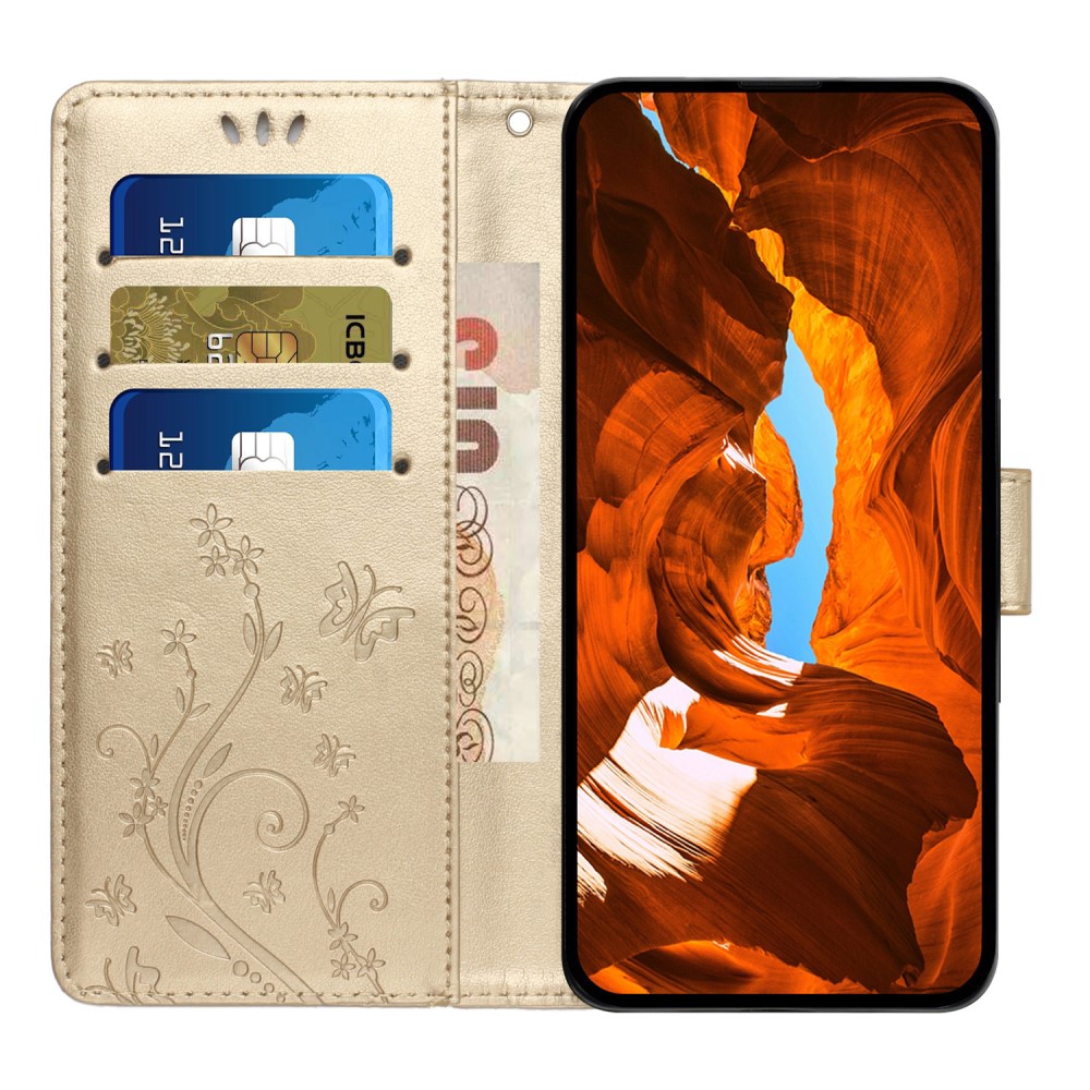  iPhone 16 Plus Fodral Med Blommigt Tryck Guld