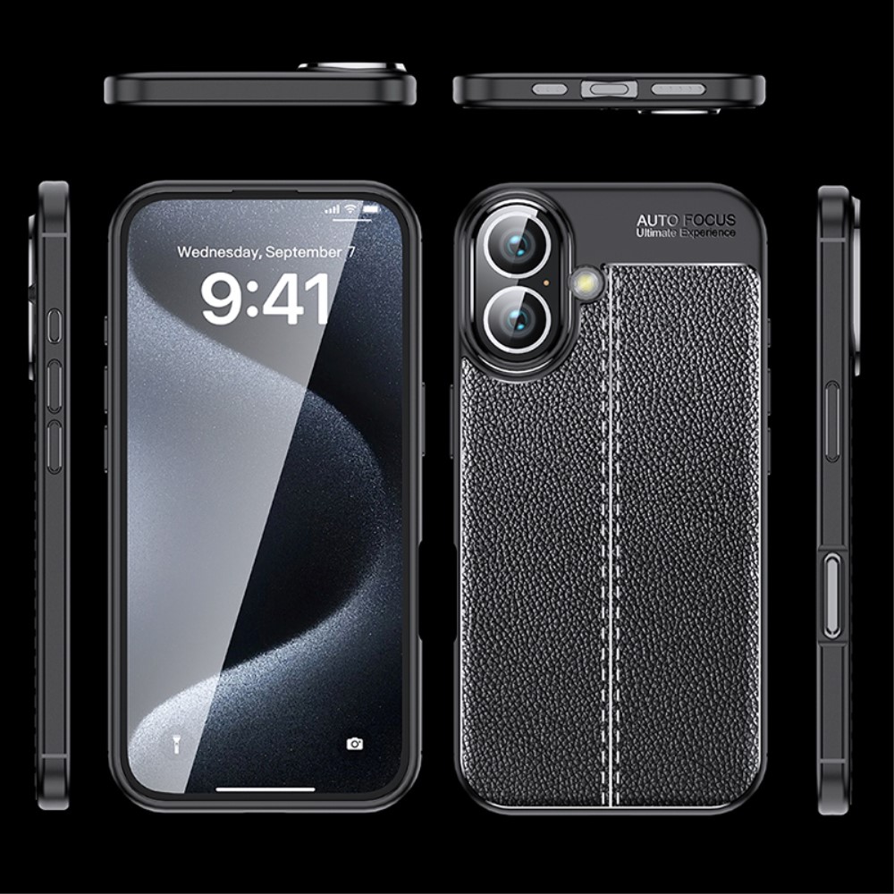  iPhone 16 Plus Skal Med Litchi Textur Blå