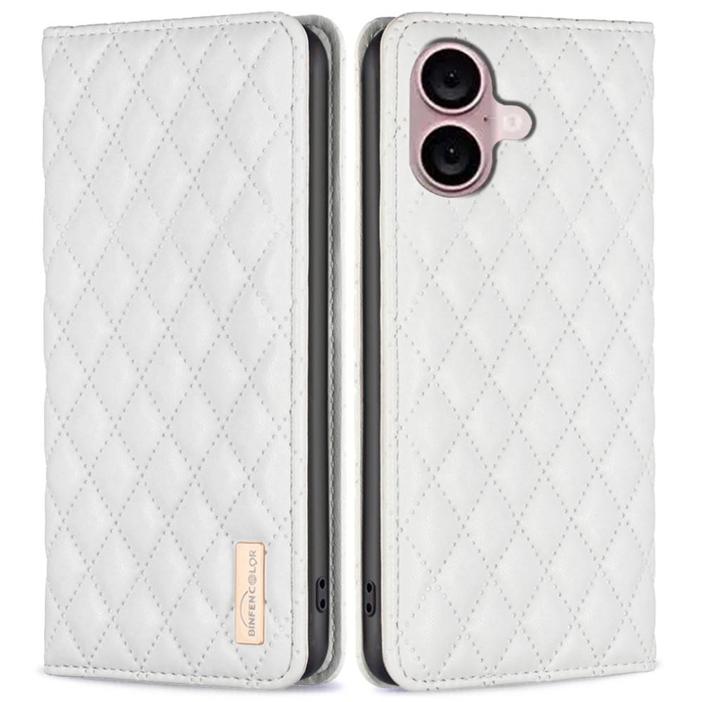  iPhone 16 Plus Fodral Diamond Flip Läder Vit