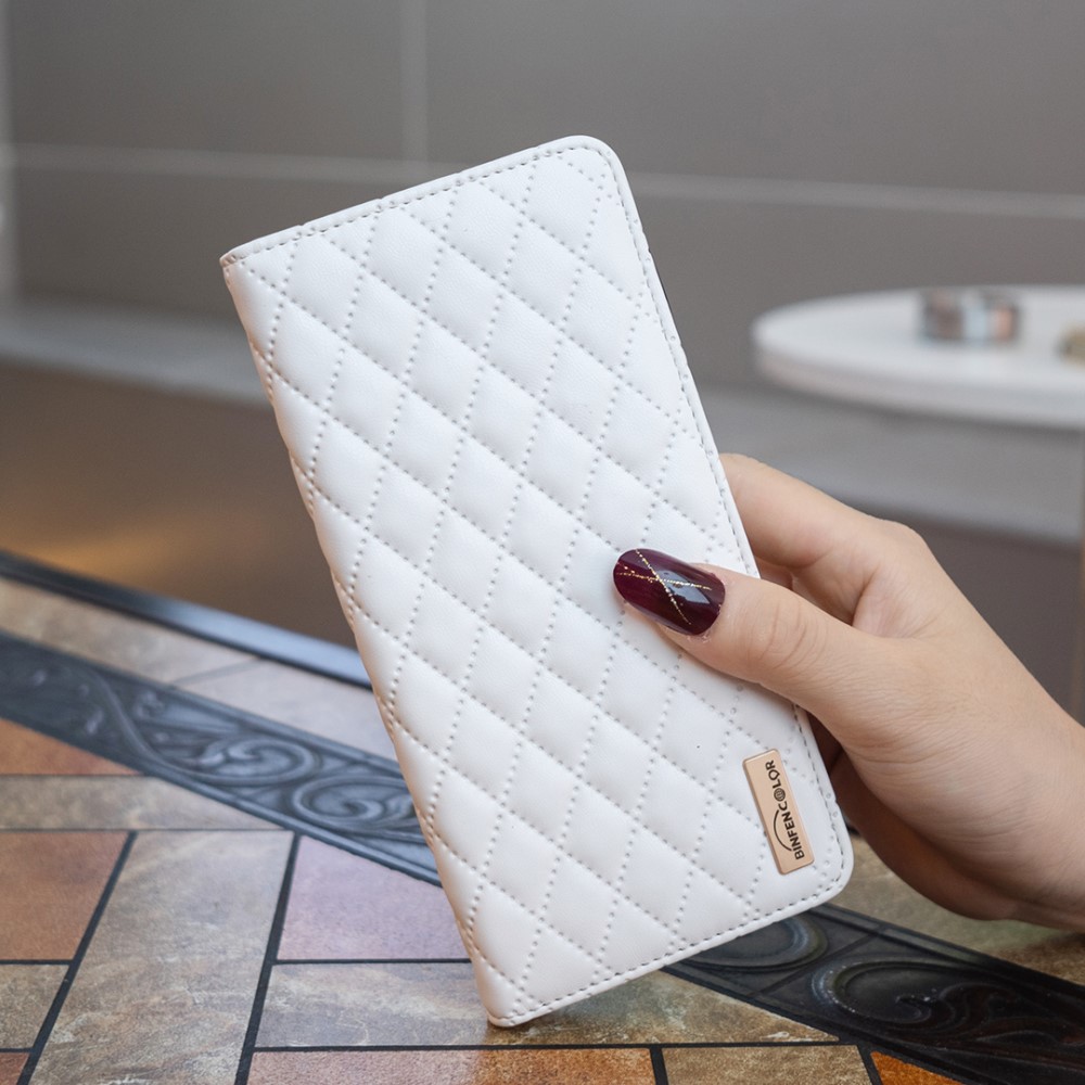  iPhone 16 Plus Fodral Diamond Flip Läder Vit