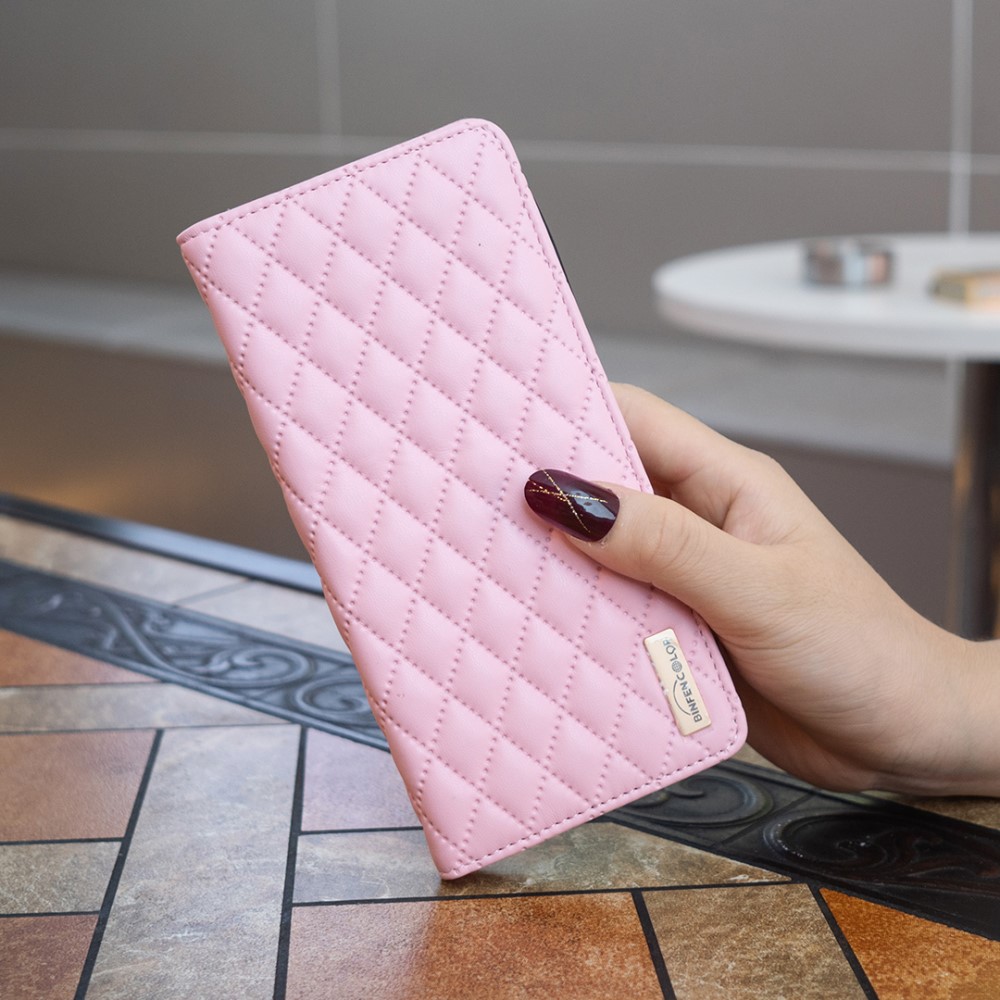  iPhone 16 Plus Fodral Diamond Flip Läder Rosa