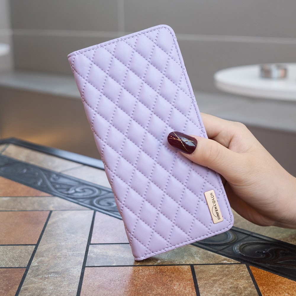 BINFEN BINFEN iPhone 16 Plus Fodral Diamond Flip Läder Lila