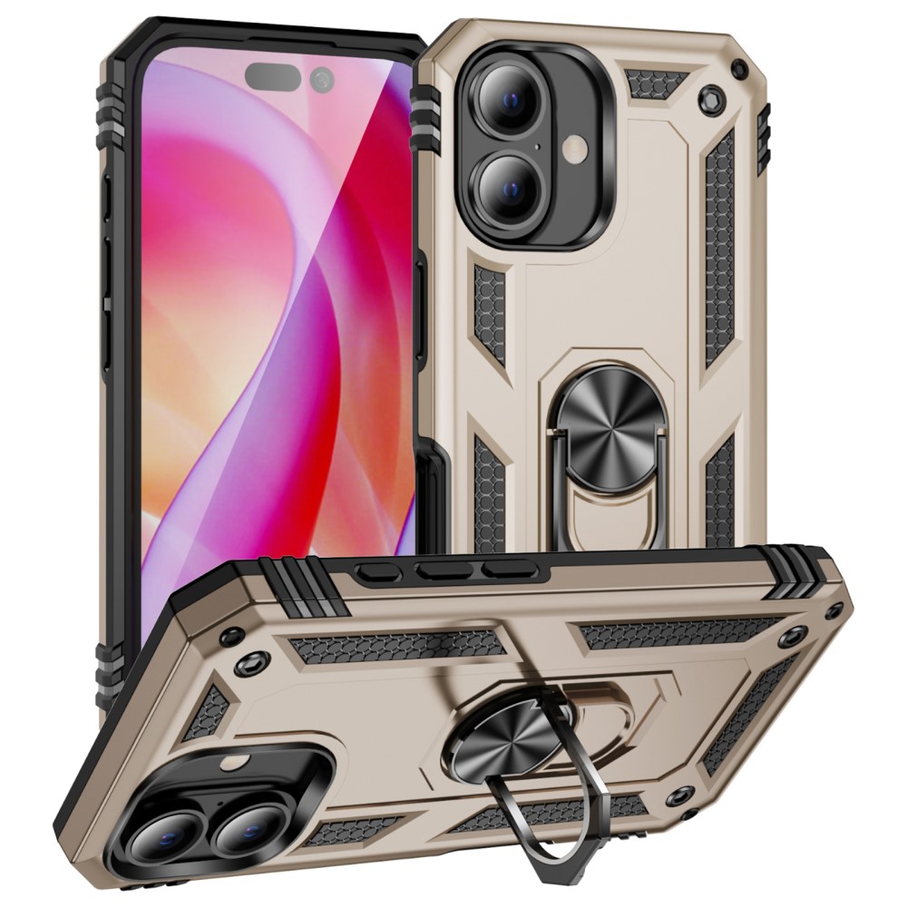  iPhone 16 Plus Skal Med Ring Hybrid Guld