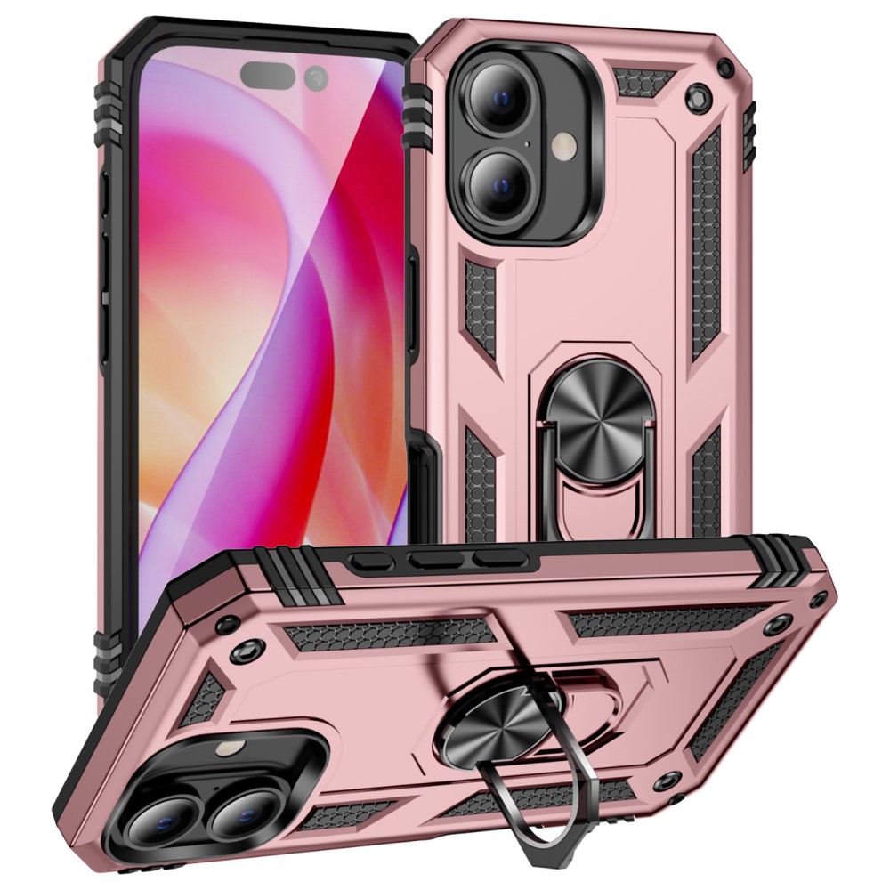  iPhone 16 Plus Skal Med Ring Hybrid Roséguld