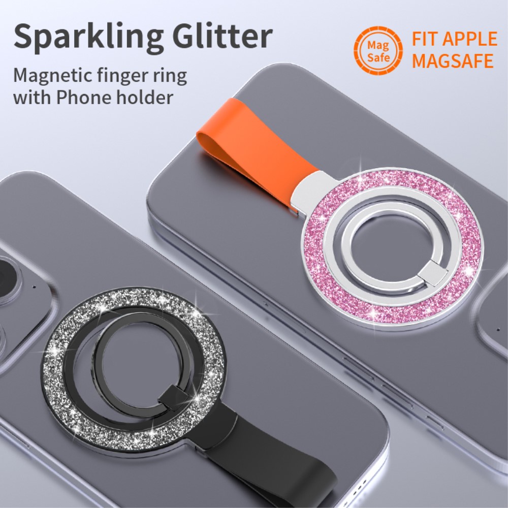  Magnetisk MagSafe Ring Hållare Glitter Silver/Svart
