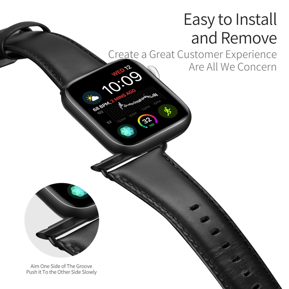 DUX DUCIS DUX DUCIS Apple Watch 42/44/45/46/49 mm Klockarmband Äkta Läder Svart