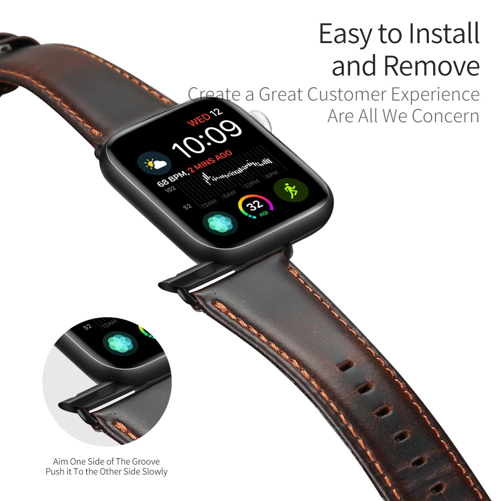 DUX DUCIS DUX DUCIS Apple Watch 42/44/45/46/49 mm Klockarmband Äkta Läder Mörk Brun