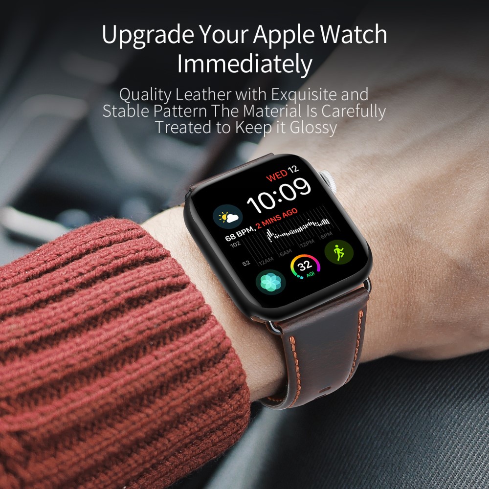 DUX DUCIS DUX DUCIS Apple Watch 42/44/45/46/49 mm Klockarmband Äkta Läder Mörk Brun