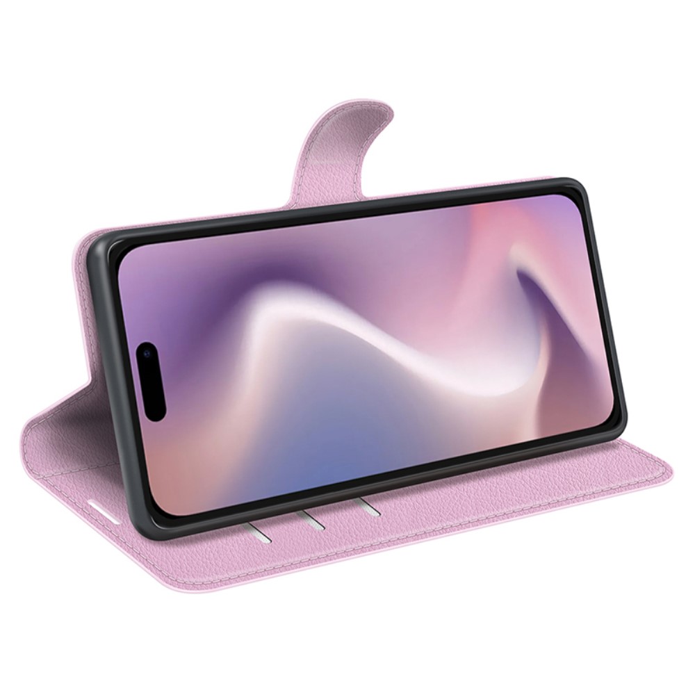  iPhone 16 Pro Max Fodral Litchi Läder Textur Ljus Rosa