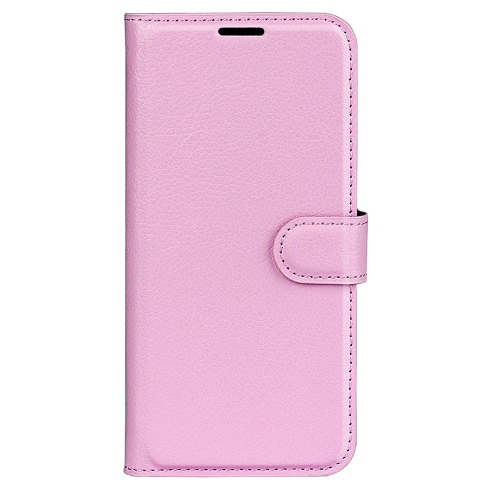  iPhone 16 Pro Max Fodral Litchi Läder Textur Ljus Rosa