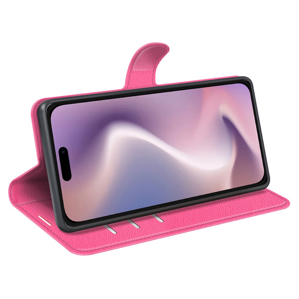  iPhone 16 Pro Max Fodral Litchi Läder Textur Rosa
