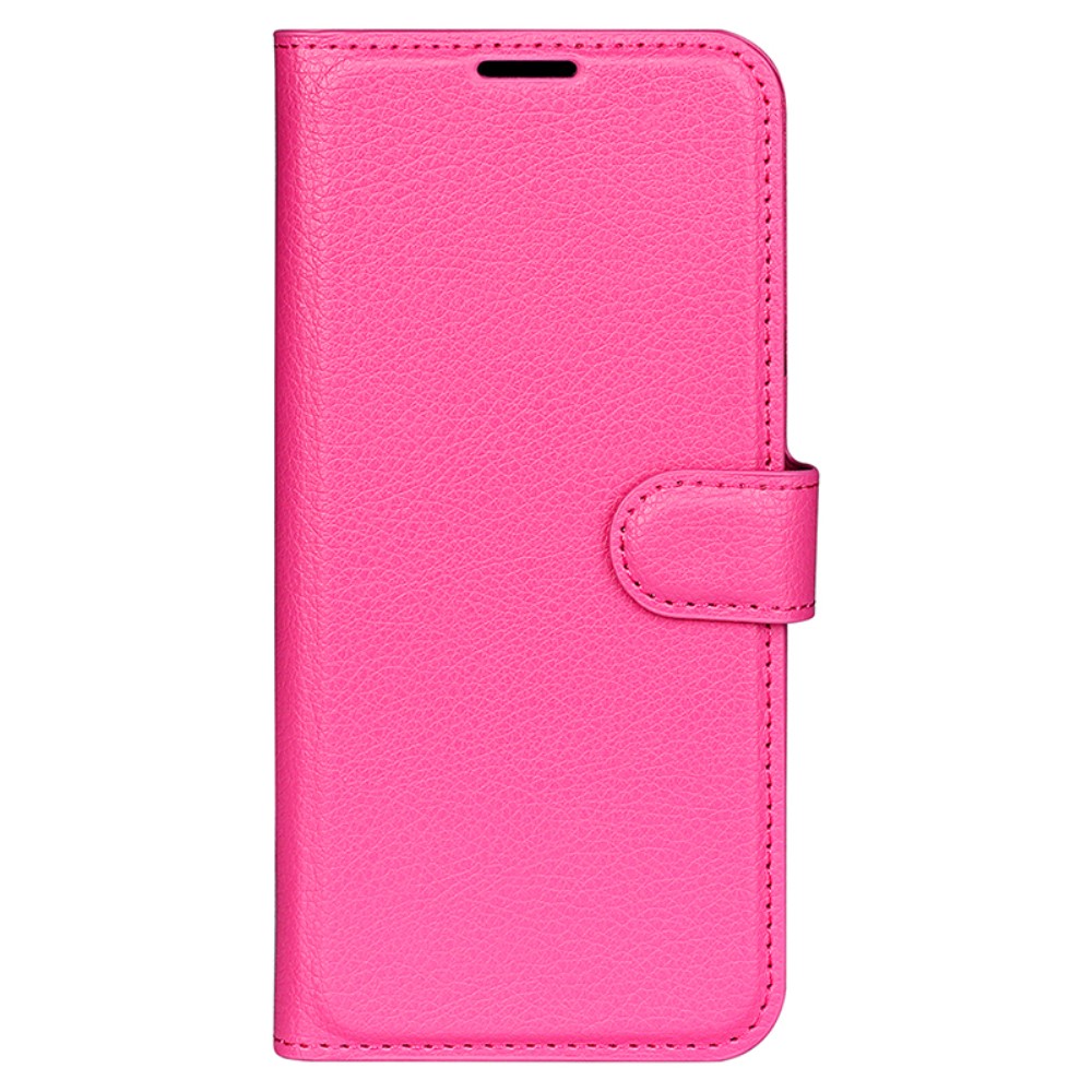  iPhone 16 Pro Max Fodral Litchi Läder Textur Rosa