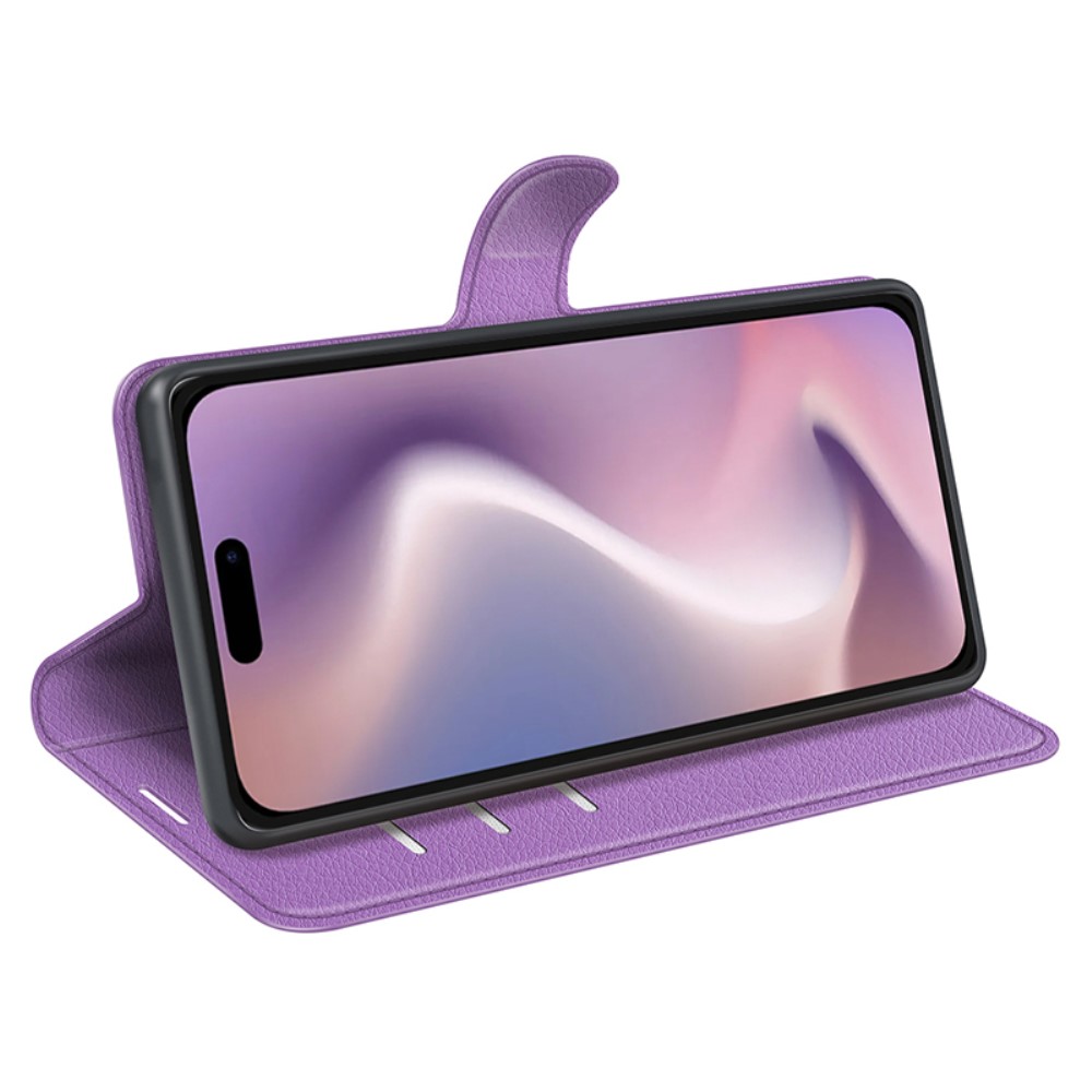  iPhone 16 Pro Max Fodral Litchi Läder Textur Lila