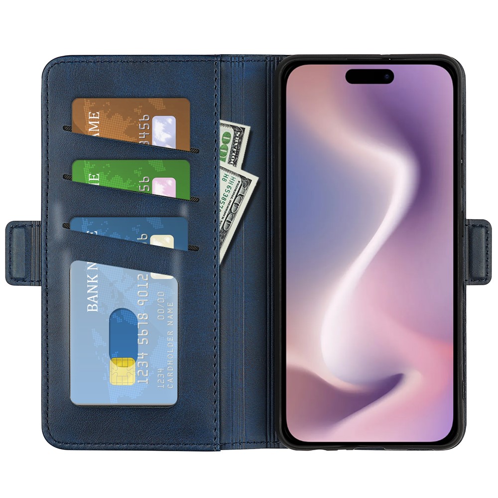  iPhone 16 Pro Max Fodral Flip Läder Mörk Blå