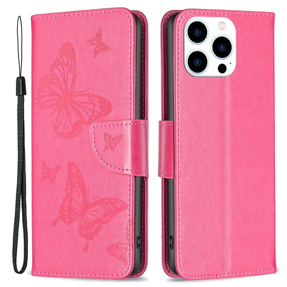  iPhone 16 Pro Max Fodral Med Fjäril Tryck Rosa
