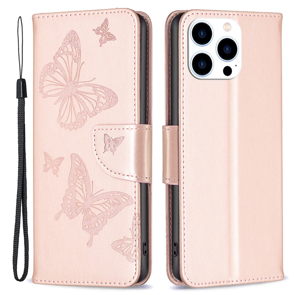  iPhone 16 Pro Max Fodral Med Fjäril Tryck Roséguld
