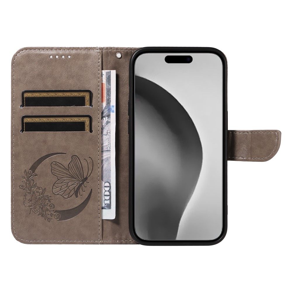  iPhone 16 Pro Max Fodral Fjäril Tryck Grå