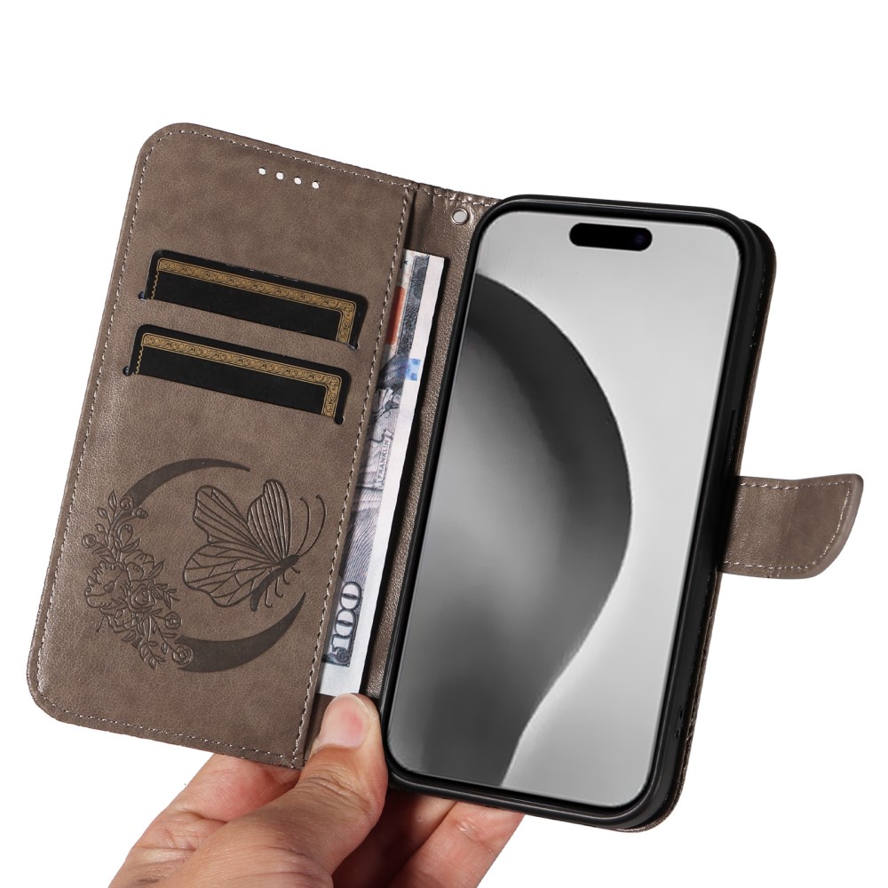  iPhone 16 Pro Max Fodral Fjäril Tryck Grå