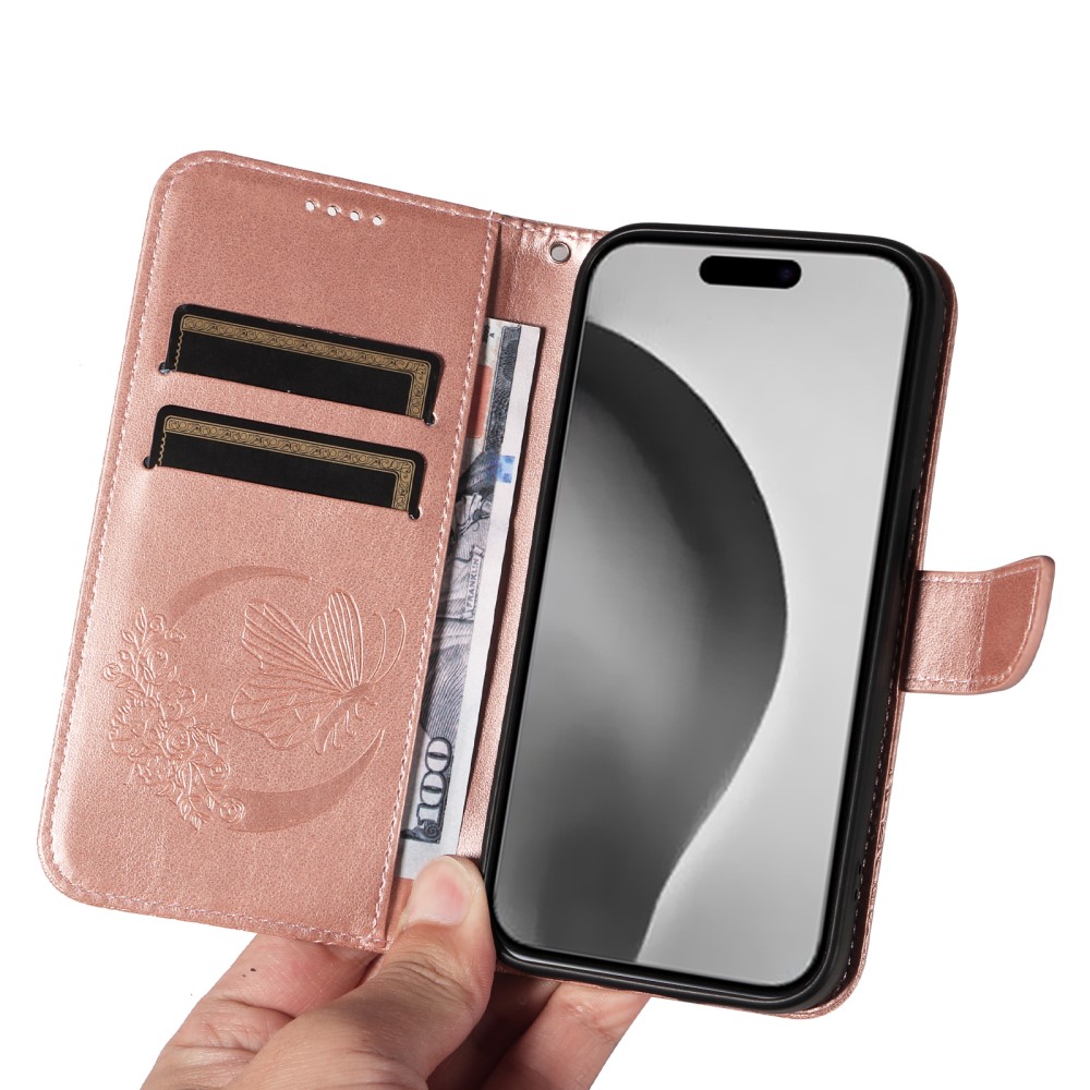  iPhone 16 Pro Max Fodral Fjäril Tryck Roséguld