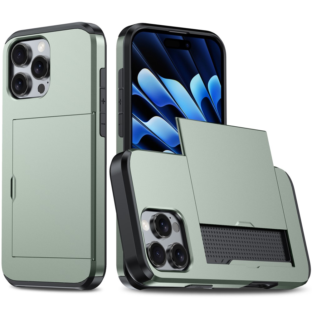  iPhone 16 Pro Max Skal Hybrid Kortfack Militär Grön