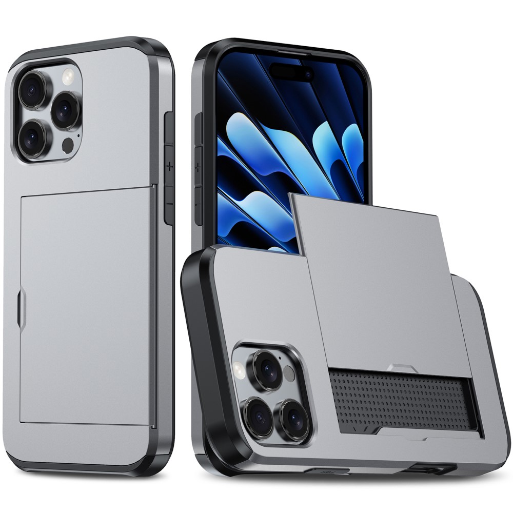  iPhone 16 Pro Max Skal Hybrid Kortfack Grå