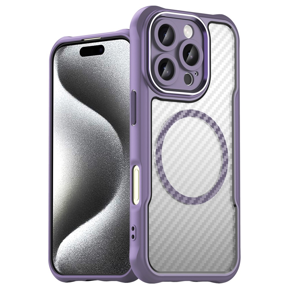  iPhone 16 Pro Max Skal MagSafe Hybrid Kolfiber Textur Lila