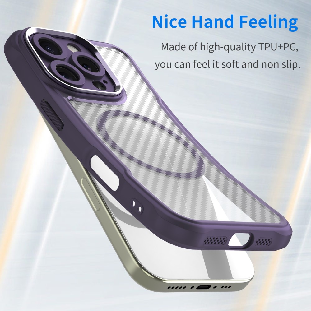  iPhone 16 Pro Max Skal MagSafe Hybrid Kolfiber Textur Lila
