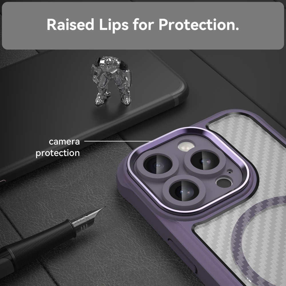  iPhone 16 Pro Max Skal MagSafe Hybrid Kolfiber Textur Lila