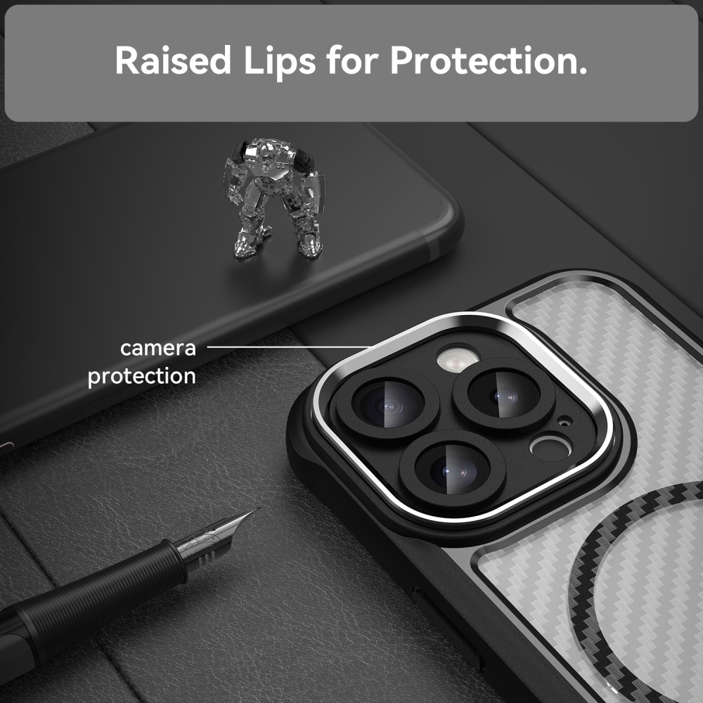  iPhone 16 Pro Max Skal MagSafe Hybrid Kolfiber Textur Svart