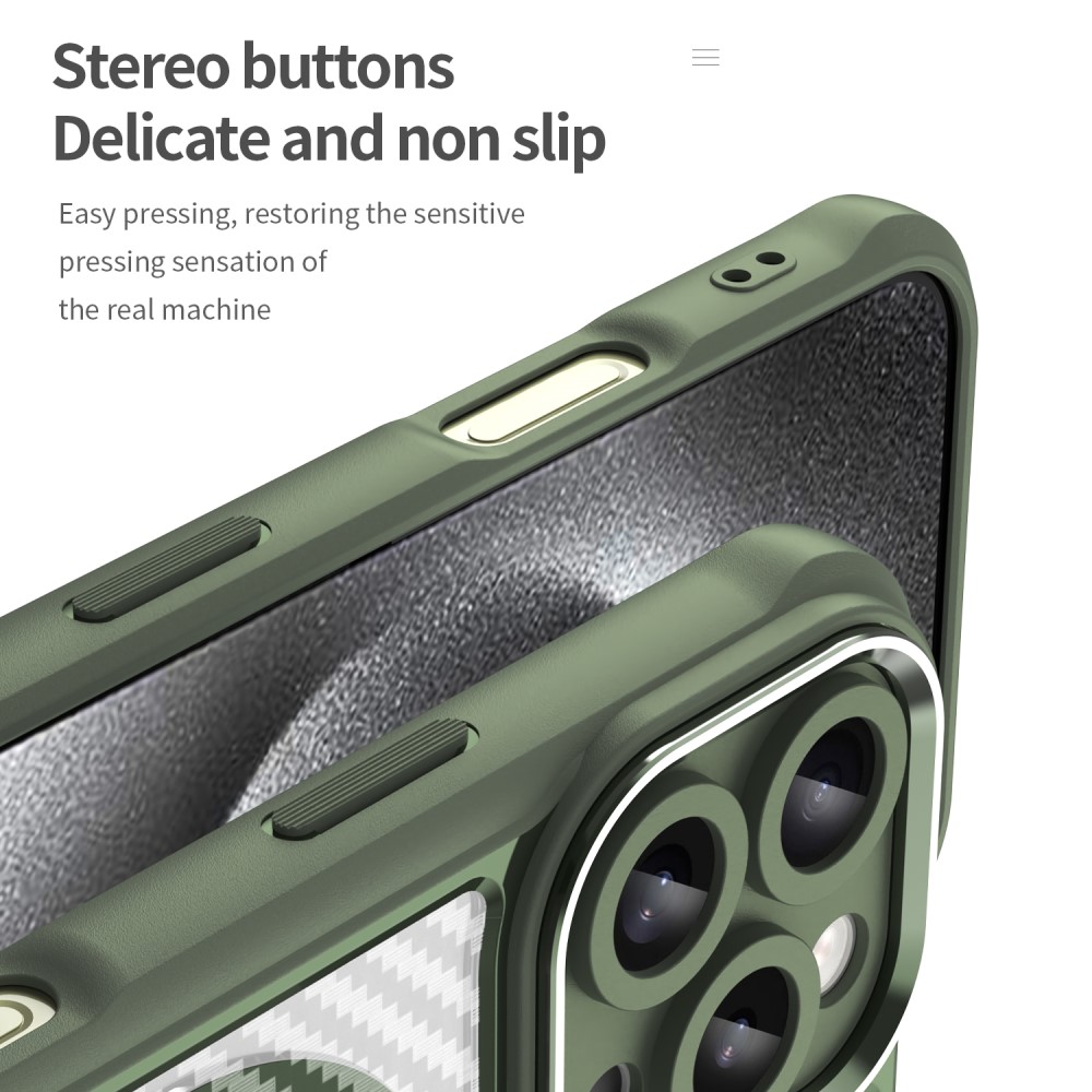  iPhone 16 Pro Max Skal MagSafe Hybrid Kolfiber Textur Grön