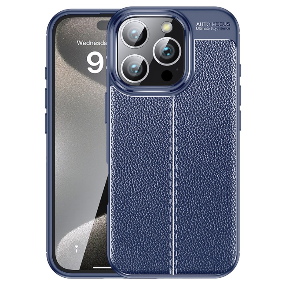  iPhone 16 Pro Max Skal Litchi Textur Mörk Blå