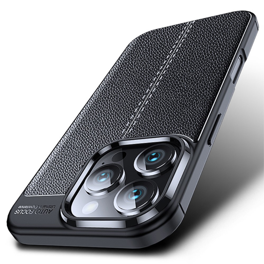  iPhone 16 Pro Max Skal Litchi Textur Mörk Blå