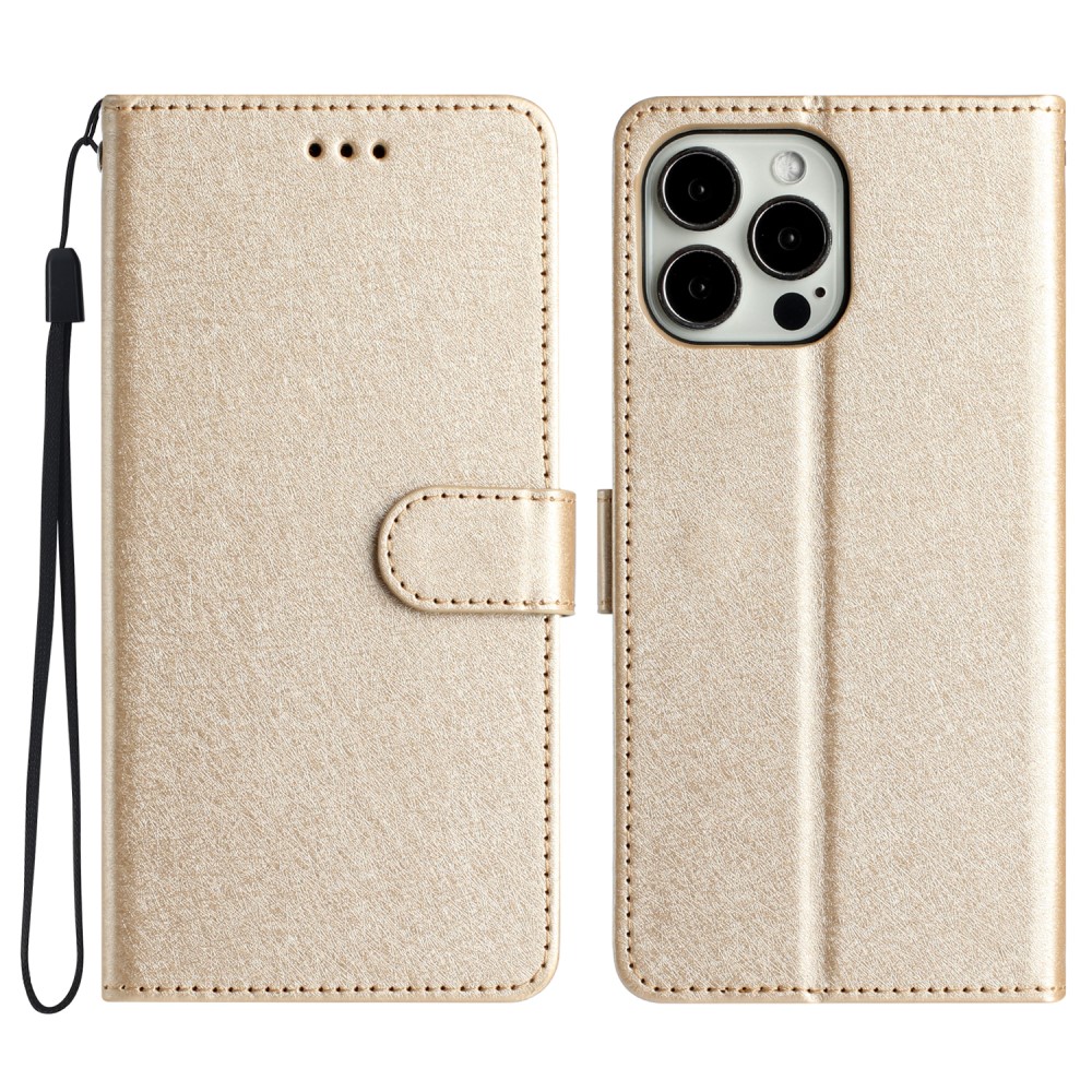  iPhone 16 Pro Max Fodral Silk Textur Med Snodd Guld