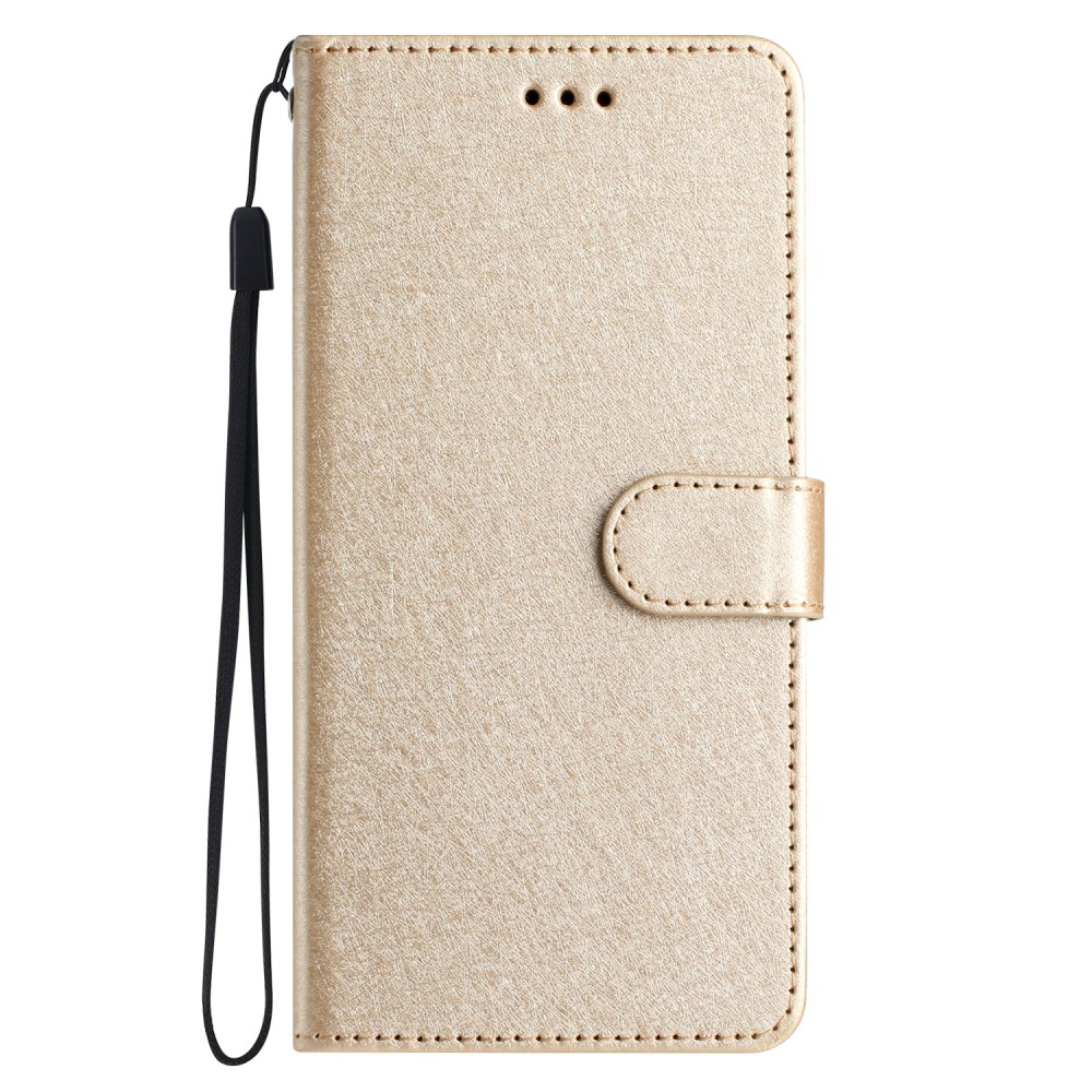 iPhone 16 Pro Max Fodral Silk Textur Med Snodd Guld