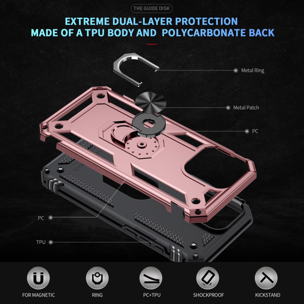  iPhone 16 Pro Max Skal Shockproof Hybrid Ring Roséguld