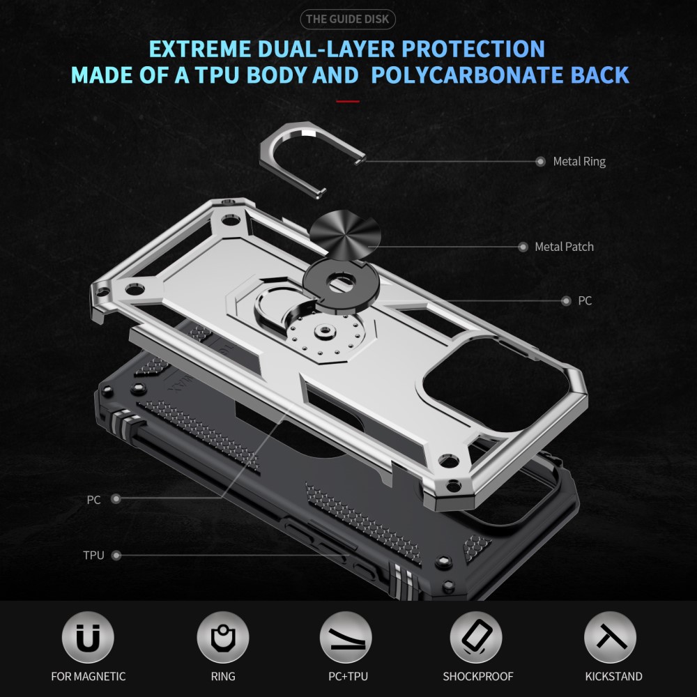  iPhone 16 Pro Max Skal Shockproof Hybrid Ring Silver