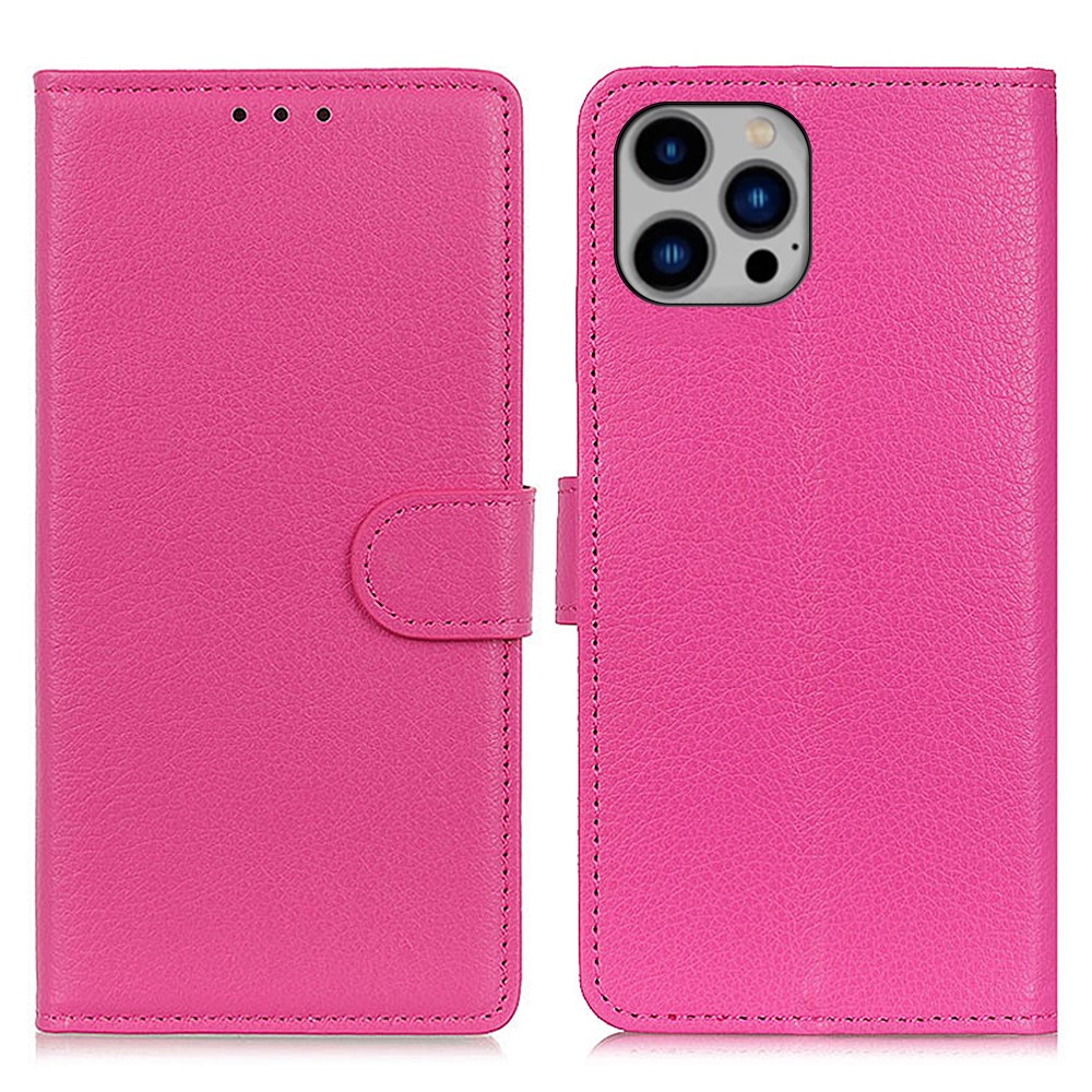  iPhone 16 Pro Max Fodral Läder Litchi Textur Rosa
