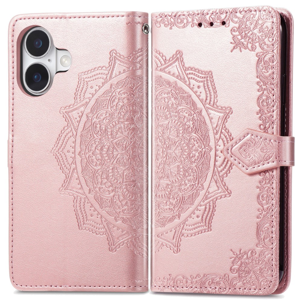  iPhone 16 Fodral Mandala Läder Roséguld