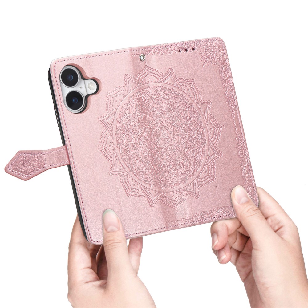  iPhone 16 Fodral Mandala Läder Roséguld