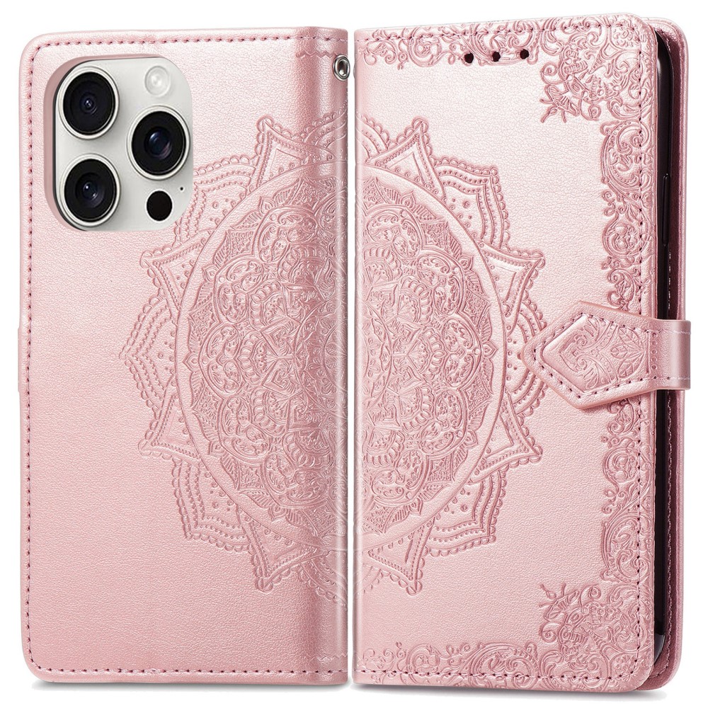 iPhone 16 Pro Fodral Mandala Läder Roséguld