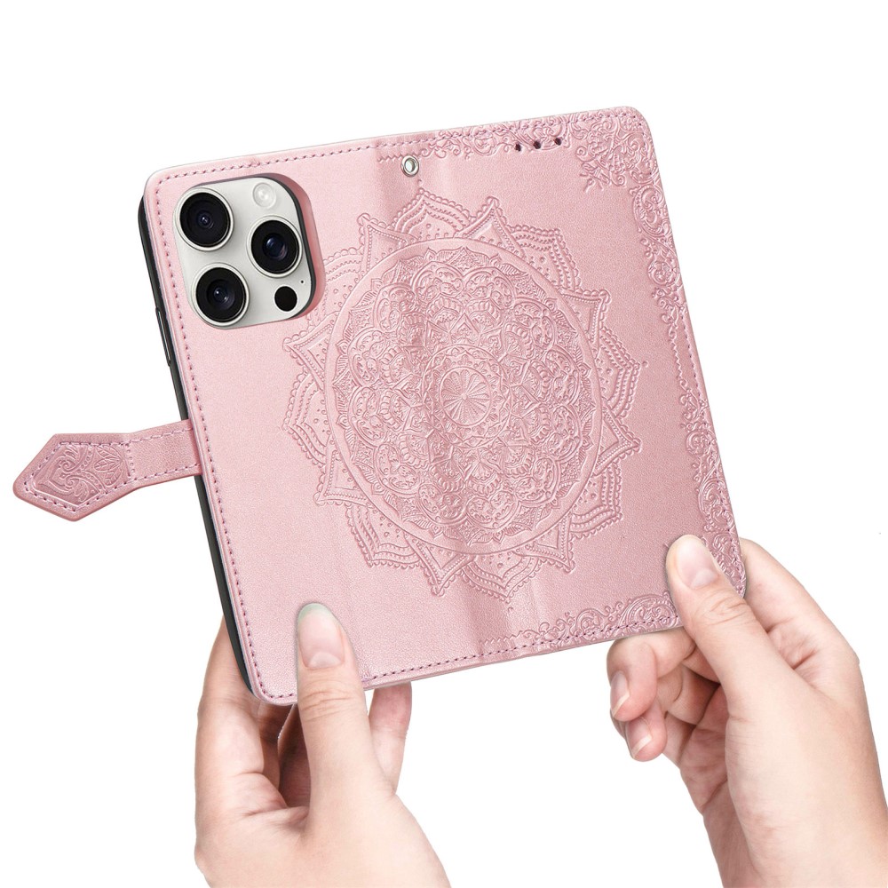  iPhone 16 Pro Fodral Mandala Läder Roséguld