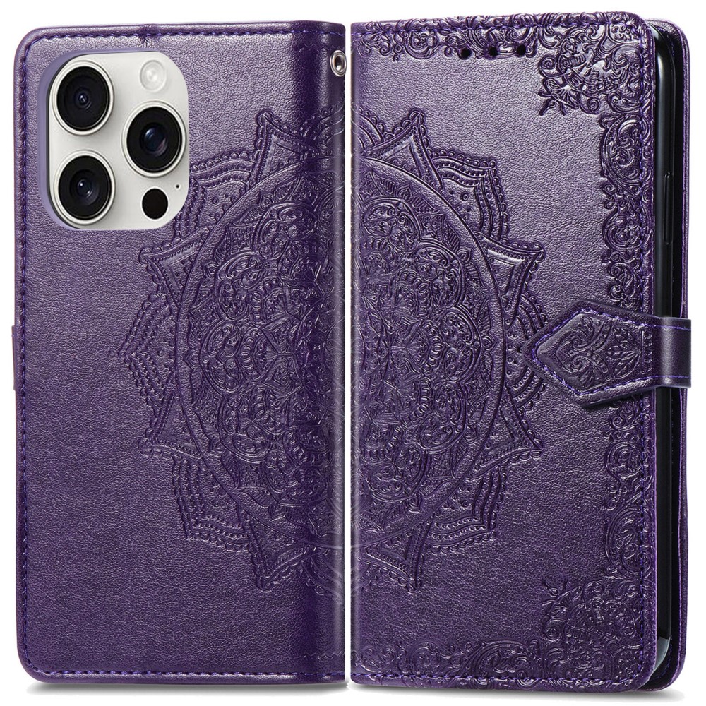 iPhone 16 Pro Fodral Mandala Läder Lila
