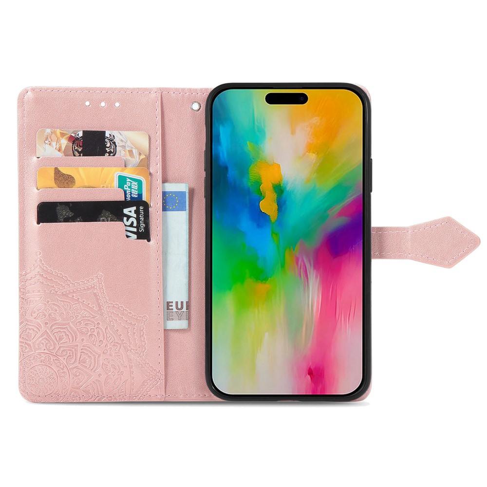  iPhone 16 Plus Fodral Mandala Läder Roséguld