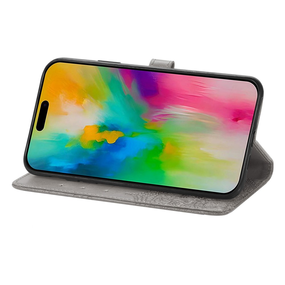  iPhone 16 Pro Max Fodral Mandala Läder Grå
