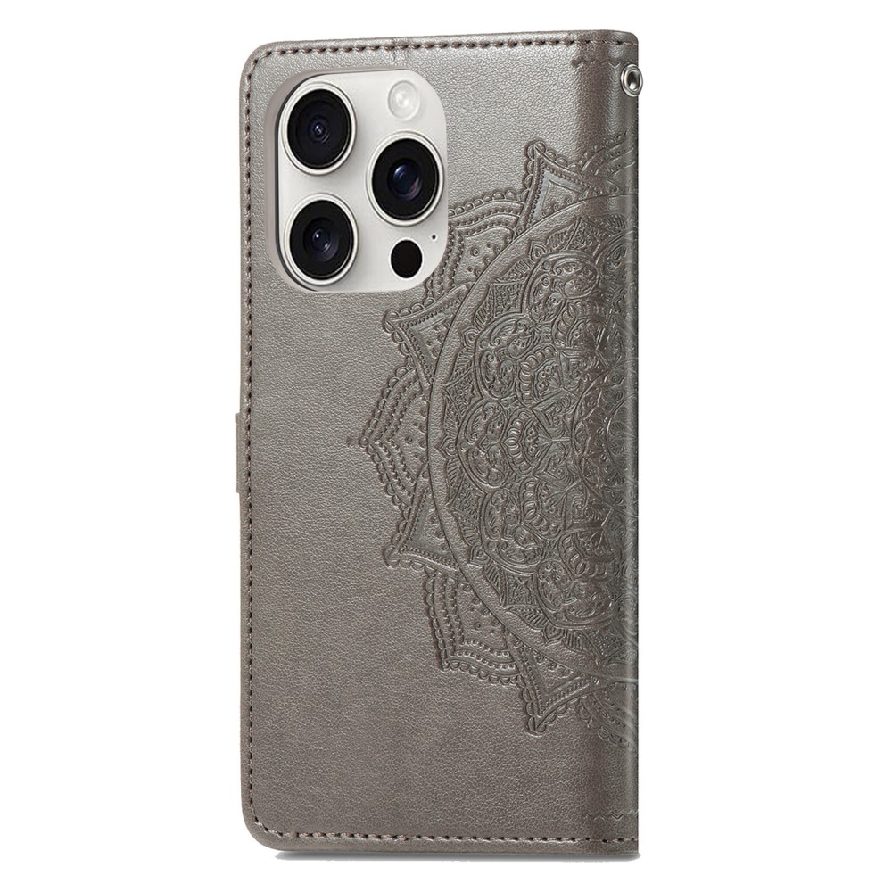  iPhone 16 Pro Max Fodral Mandala Läder Grå