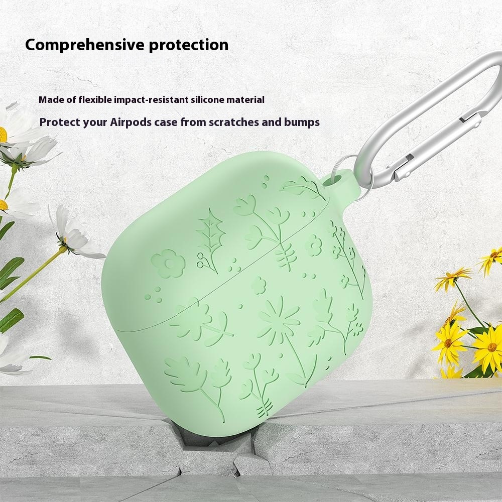  AirPods 4 Skal Med Motiv Blommor Silikon Grön