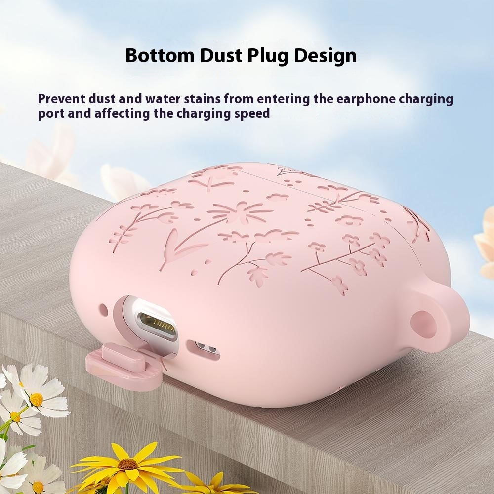 AirPods 4 Skal Med Motiv Blommor Silikon Grön
