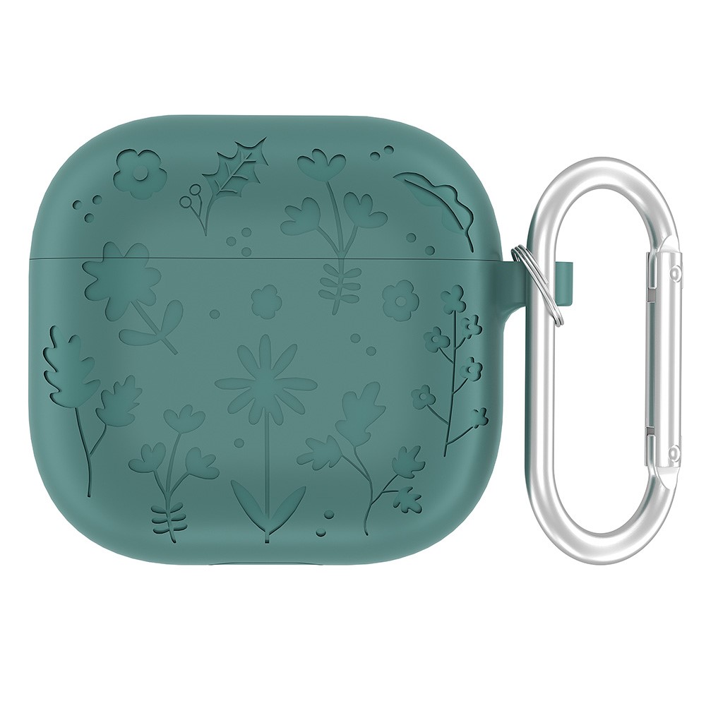  AirPods 4 Skal Med Motiv Blommor Silikon Mörk Grön