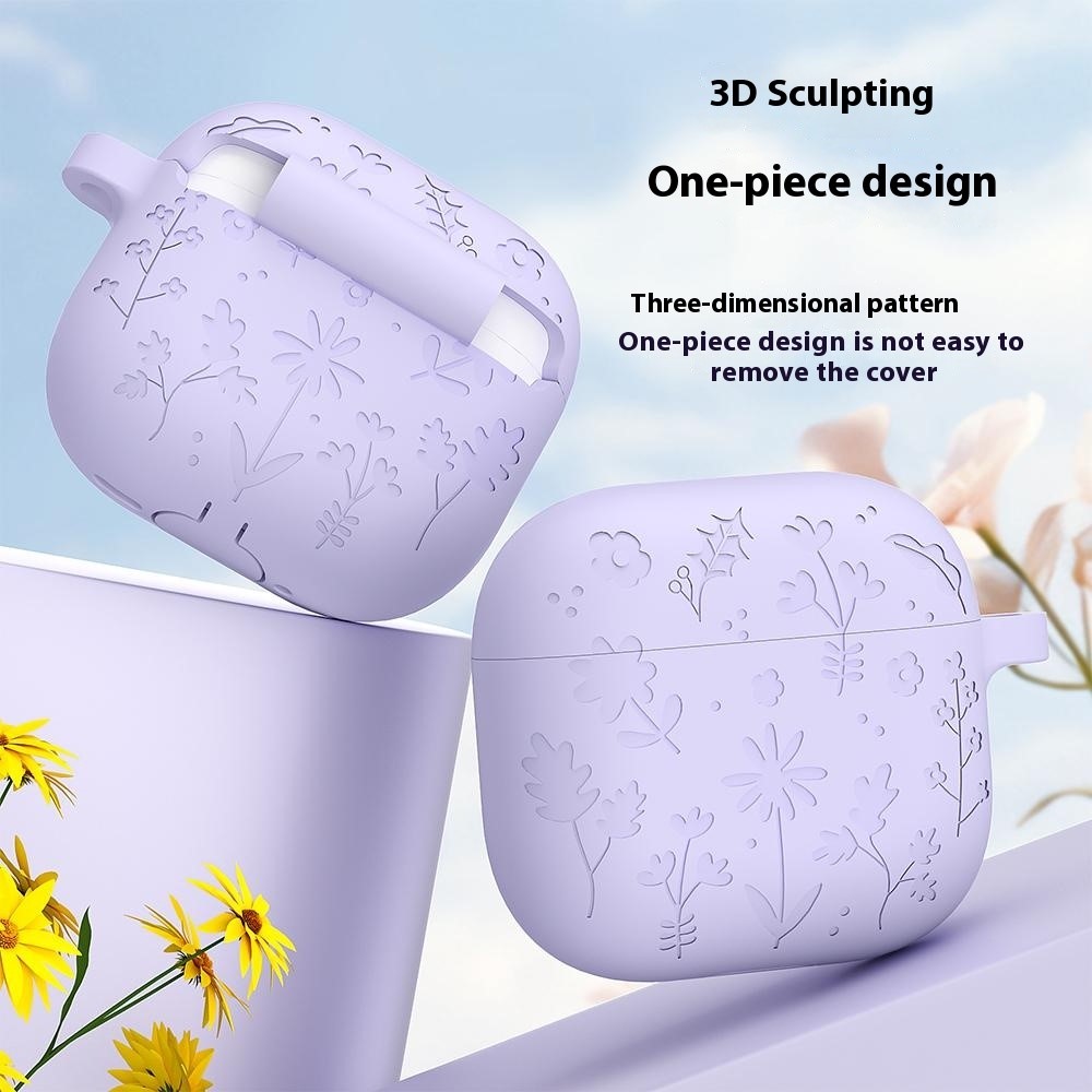  AirPods 4 Skal Med Motiv Blommor Silikon Blå
