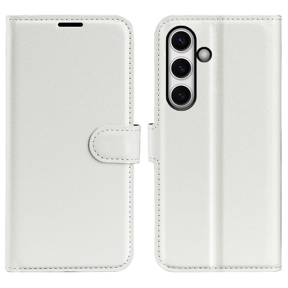  Samsung Galaxy S24 FE Fodral Litchi Läder Textur Vit